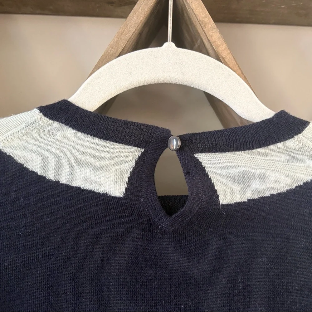 J. Crew 100% Merino Wool Navy Sweater with Faux White Collar. Size XS.